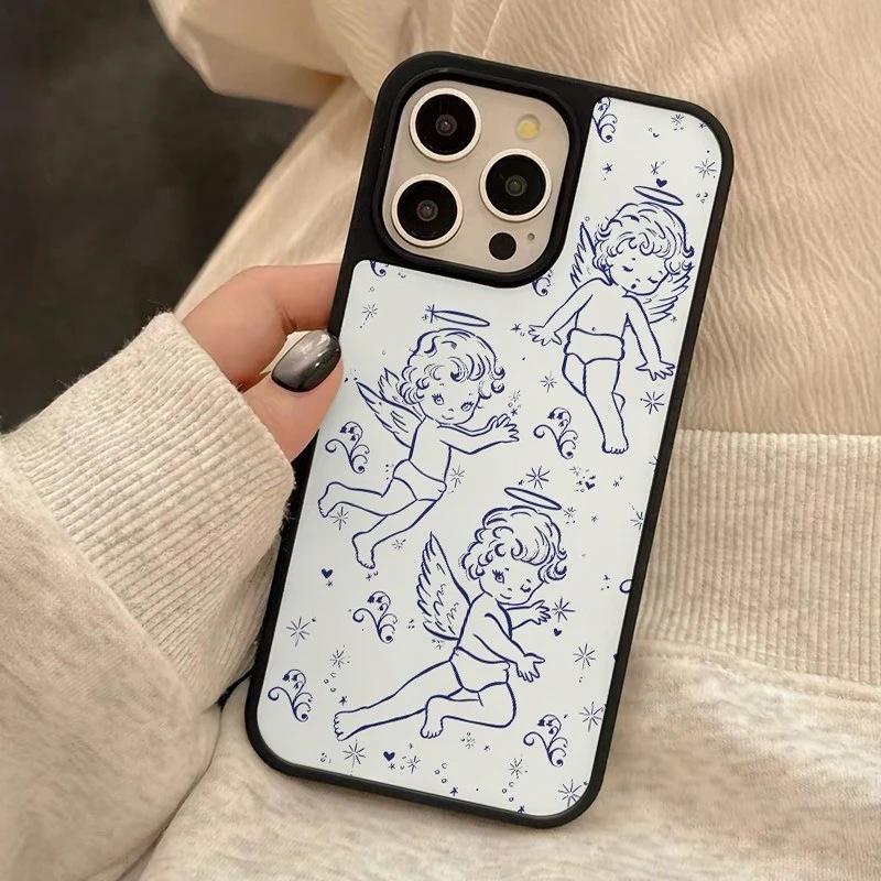 Милый маленький ангел подходит для чехла на мобильный телефон iPhone17promax 15 милый 14 большие отверстия 16 матовый ПК13 жесткий чехол