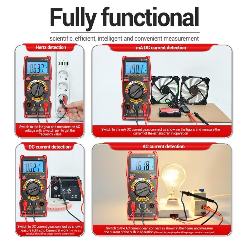 SZ309 Тестер напряжения и тока 1999 отсчетов Мультиметр Мультитестер с подсветкой Зуммер Омметр Вольтметр