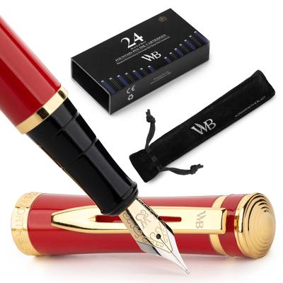 Перьевая ручка Wordsworth Black 18K Glided Medium включает в себя 24 стержня для чернил, подарочный золотой стержень, идеально подходит для мужчин и женщин, а также набор, перо, картриджи и т. д.