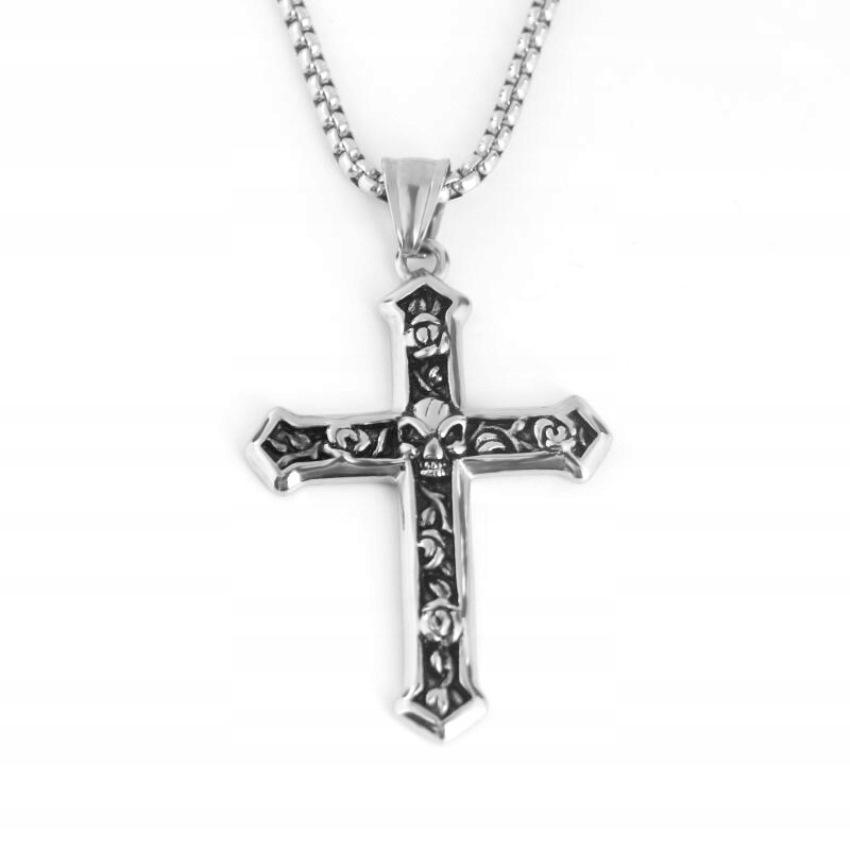 Necklace Silver Chain Steel Cross Skull 363