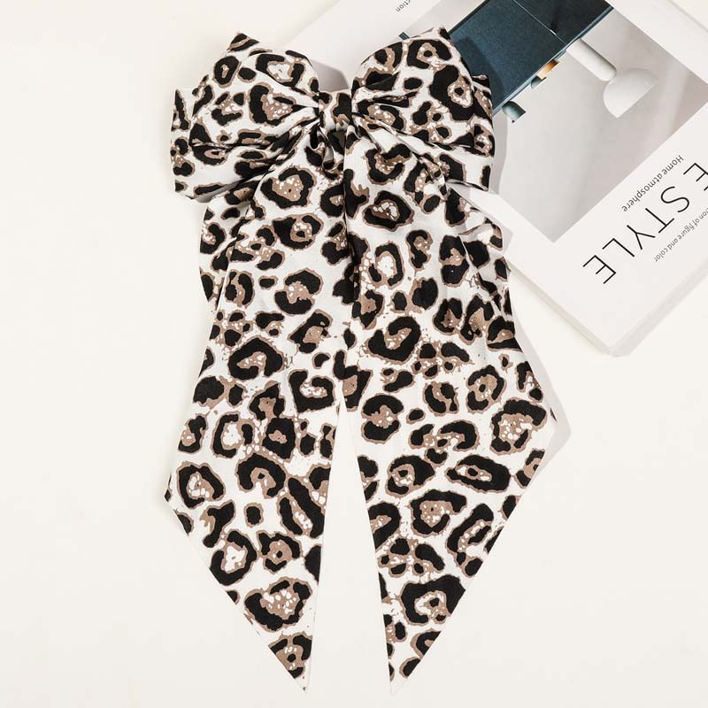 Vintage Leopard Print Ribbon Hairpin  for Women Girls Elegant Large Bowknot Solid Satin Spring Clamp Barette Hair Accessories