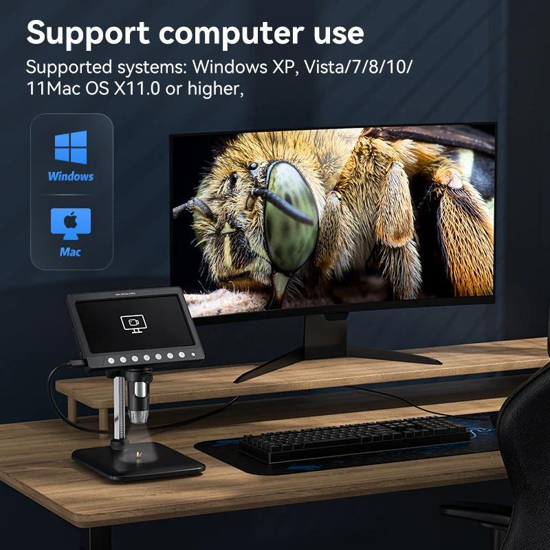 7-дюймовый IPS 5 Мп 1200-кратный Цифровой Монетный Микроскоп 1080P Видеомикроскоп Ремонтное Устройство для Печатных Плат Ультраточная Камера с Фокусировкой
