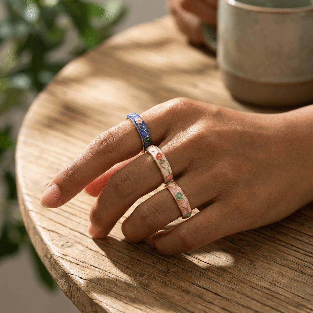 Retro Style Oil-Drop Enamel Ring Versatile Drip Glazing Ring Vintage Flower Open Ring Party