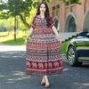 New summer cotton and silk dress women's medium and long fashion foreign style outer wear artificial cotton floral cotton skirt