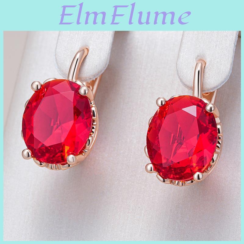 Red Big Zircon Natural Shiny Drop Earrings For Women Trend Rose Gold Color Bride Wedding Fine Jewelry Crystal Gift