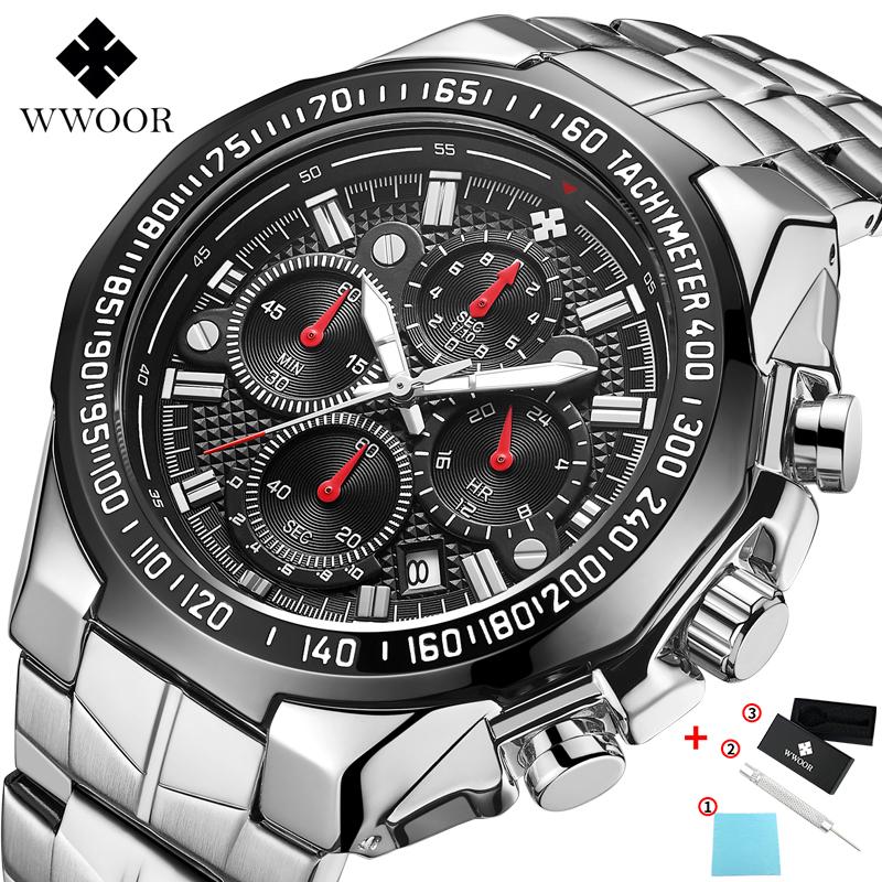 Top Brand Luxury Sport Watch For Men Quartz Chronograph Date Luminous Full Steel Wrist Watch