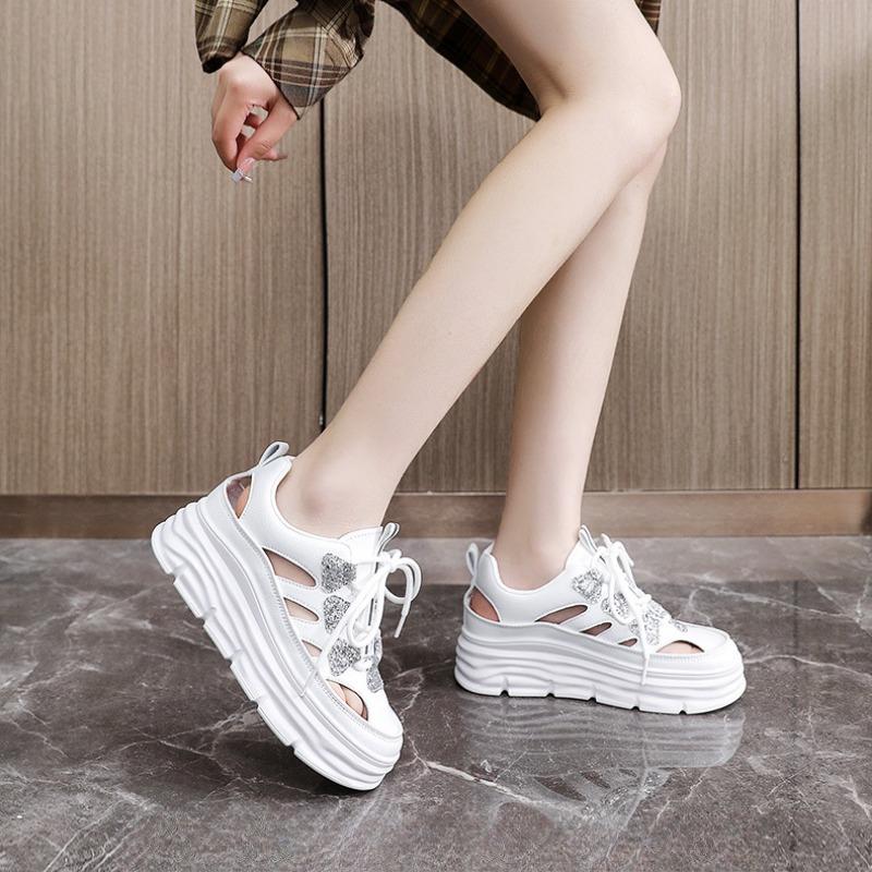 2024 Summer New Women Sandals Outdoor Hollow Out Increase Casual Shoes Ladies Small White Shoes Fashion Sexy Dress Sandals Mujer