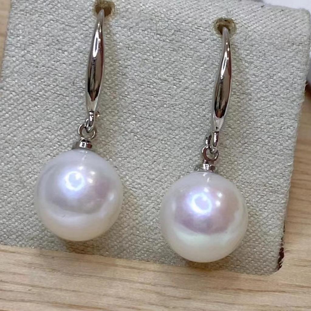 Freshwater pearl earrings classic versatile ear hook round Edison pearl temperament simple pearl earrings