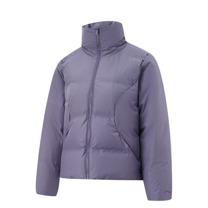 Li Ning Короткая пуховая куртка женская Вороний серый фиолетовый AYMU472-2
