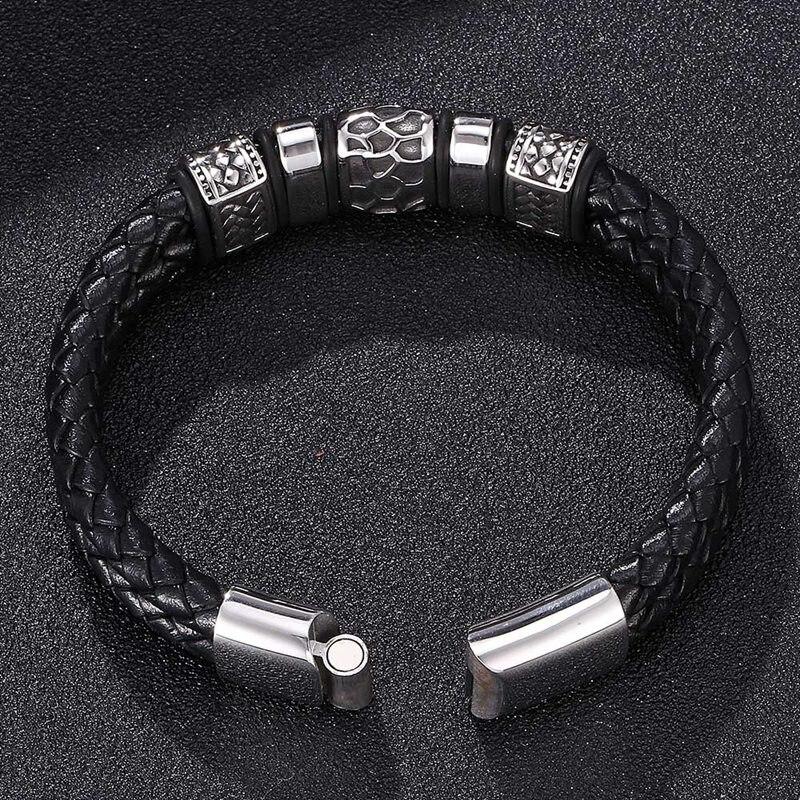 Genuine Braided Men Leather Bracelet Charm Stainless Steel Bracelets Fashion Jewelry Male Gift