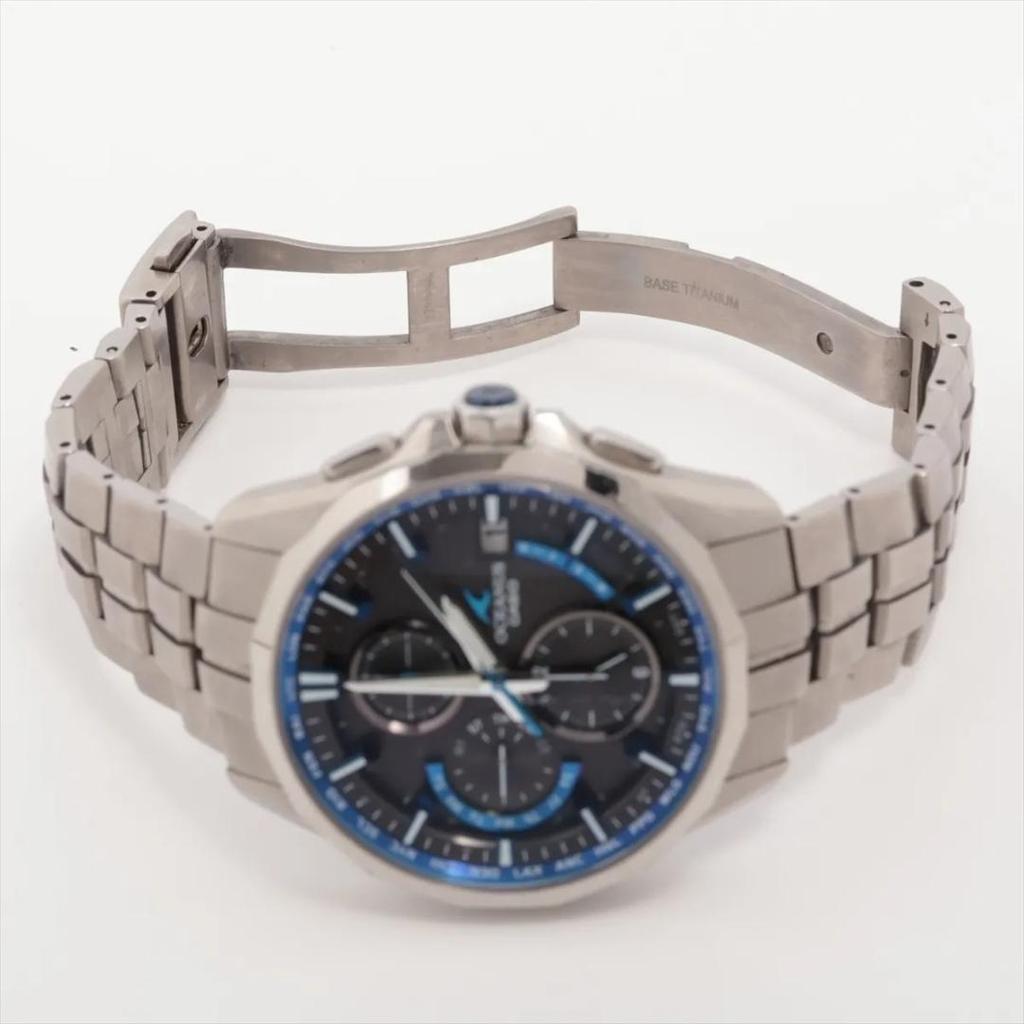 Used CASIO OCEANUS Manta OCW-S3000-1AJF Radio Solar Stainless Steel Black Dial Blue Men's Watch WT23