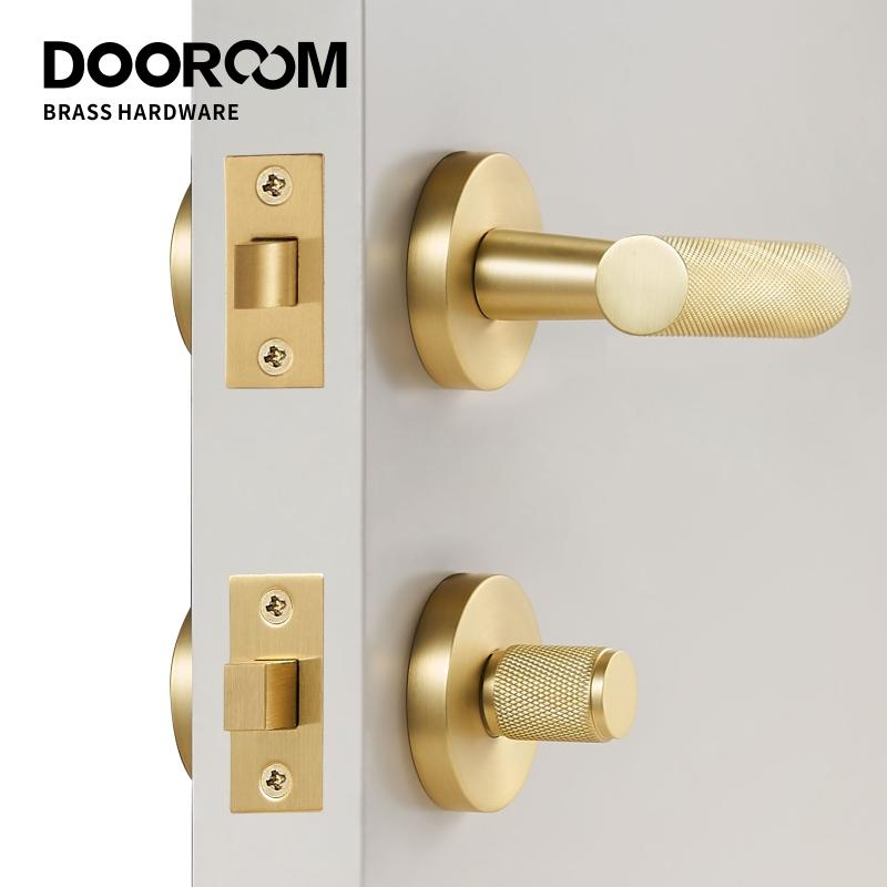 DOOROOM латунная накатанная поворотная защелка с ключом-барашком, рычажная ручка, цилиндровый ключ, эскуссон, замок для проходной комнаты