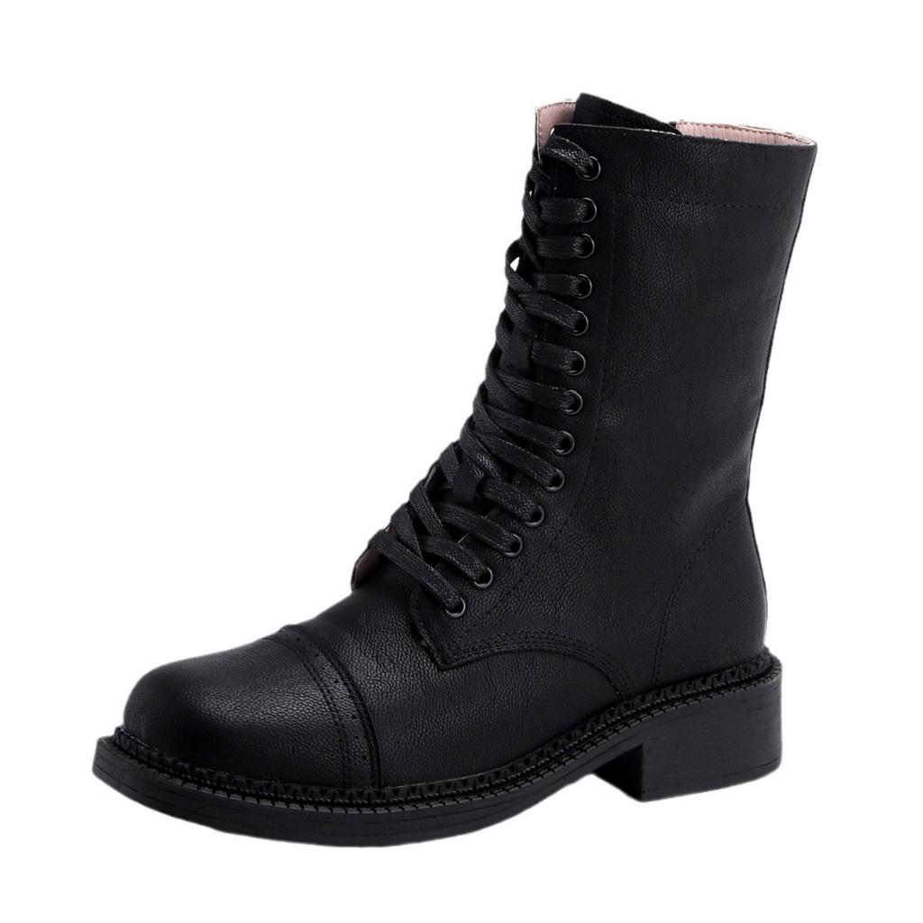 Grape Mother Winter New Knight Boots Comfortable Round Head Wear Platform Martin Boots Front Lace-up Cool Women's Boots