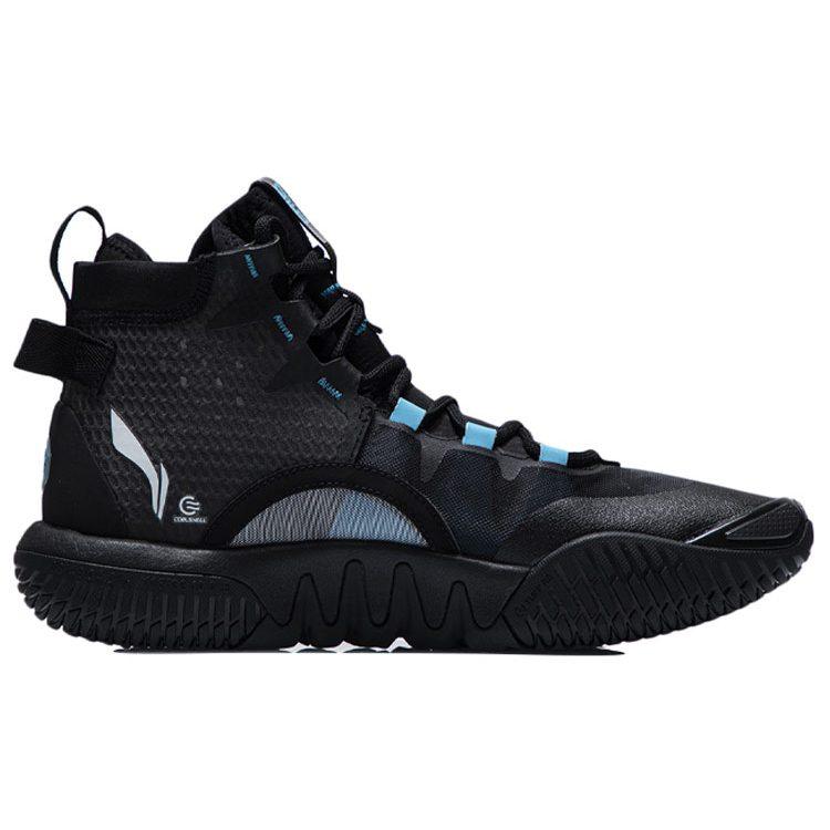 Li Ning Badfive 2 Износостойкие Дышащие Высокие Баскетбольные Кроссовки Мужские Черно-Синие ABFR001-1