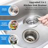 Stainless Steel Kitchen Sink Filter 3-in-1 Design Odor Blocking Anti-Clog Universal Fit Fruit Vegetable Sink Strainer