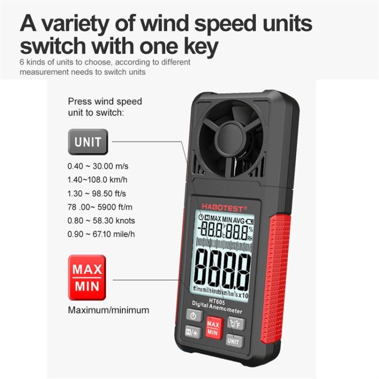 HABOTEST HT605 Портативный интеллектуальный цифровой ручной анемометр