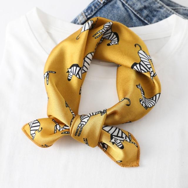New Silk Scarf Square Women Fashion Dot Plaid Print Neckerchief Ladies Work Scarves Small Winter Foulard Bandana Hair Tie Band