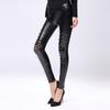 Леггинсы из искусственной кожи с кружевом на коленях и заклепками, персонализированные облегающие брюки с высокой посадкой длиной до щиколотки