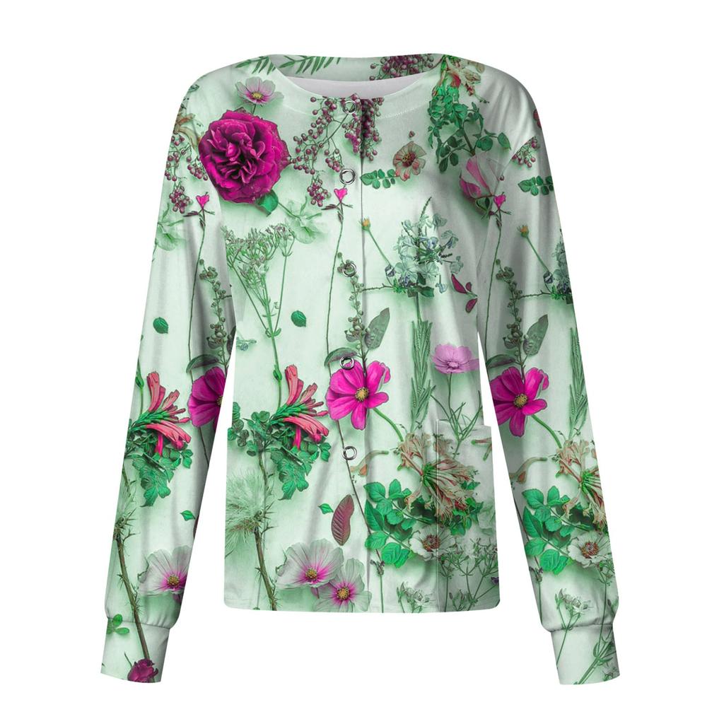 Женский повседневный однобортный однобортный защитная одежда с длинными рукавами и цветочным принтом, кардиган, топ