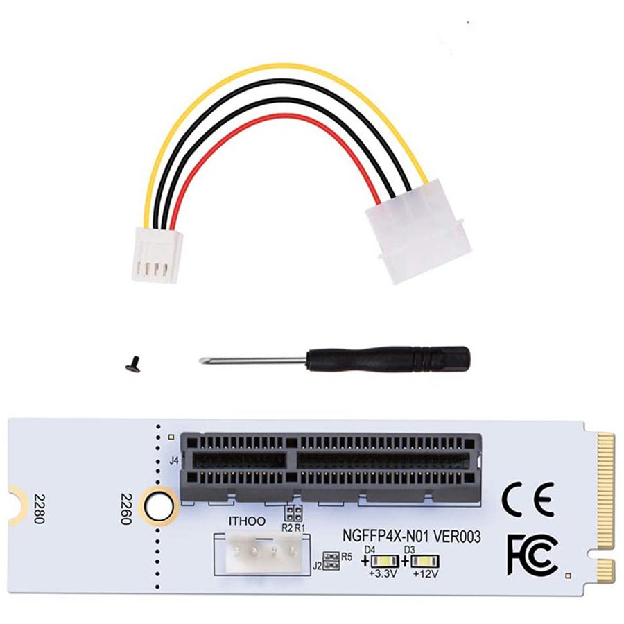 M.2 Key M NGFF To PCI-E 4X Adapter Card, 4 PIN Power Cable (2 Pack)