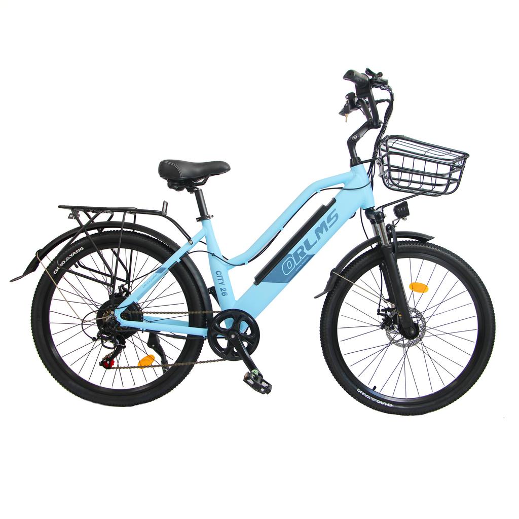 ORLMS City Lady Blue/Black/Grey 500W motor+48V15AH battery 26 * 1.75 inch tires Ximano 7-speed power-off disc brake electric bicycle