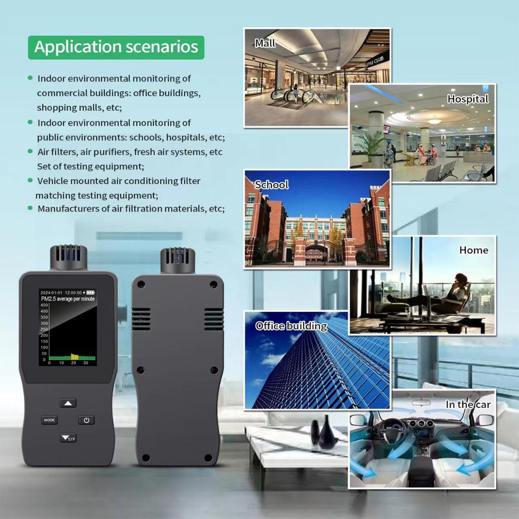 Air Quality Monitor Indoor Air Quality Tester HCHO CO₂ TVOC PM2.5 Temp Humidity Air Quality Detector High Precision