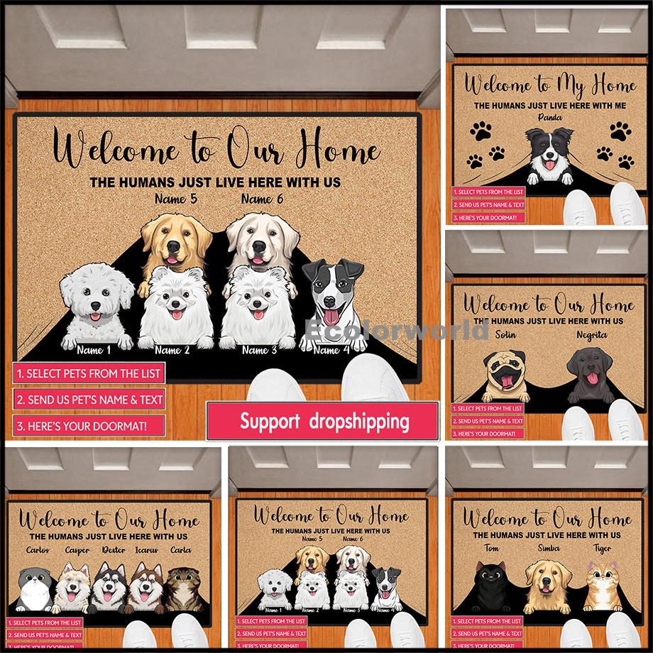 Personalized Pets Cartoon Mat Custom Dog Cat Name Doormat Rug Welcome To Our Home Floor Mats Carpet Home Decor Accessory Gift