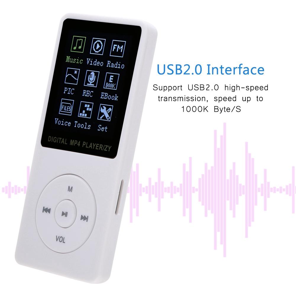 Portable Color TFT Screen HiFi Music Player MP4 Sports MP4 Music Player USB2.0 White