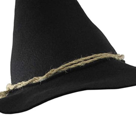 Halloween Black Witch Hat Masquerade Party Cosplay Costume Accessory Pointed Wide Brim Hemp Rope Felt Wizard Hat Party Supplies