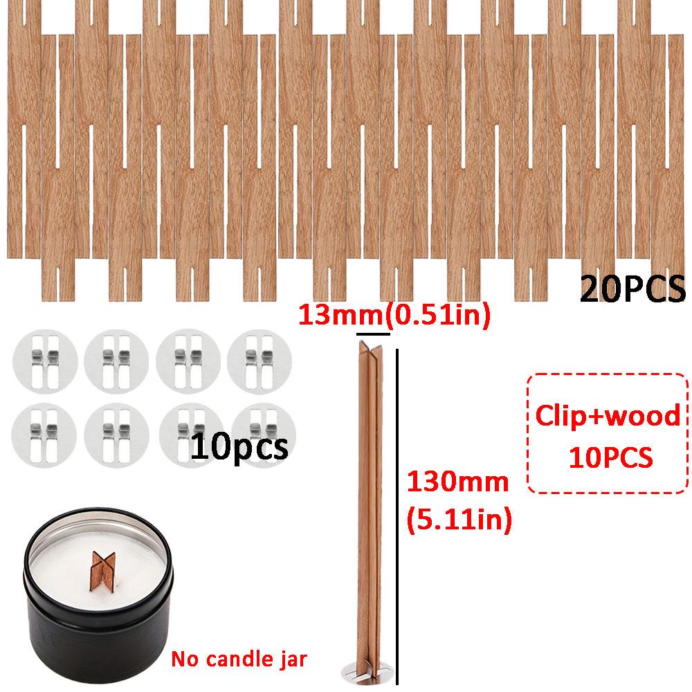10pcs Wooden Candle Wicks with Metal Clip Bases Frame Designed for Making Soy Wax Candles Natural Wood DIY Aromatherapy Supplies