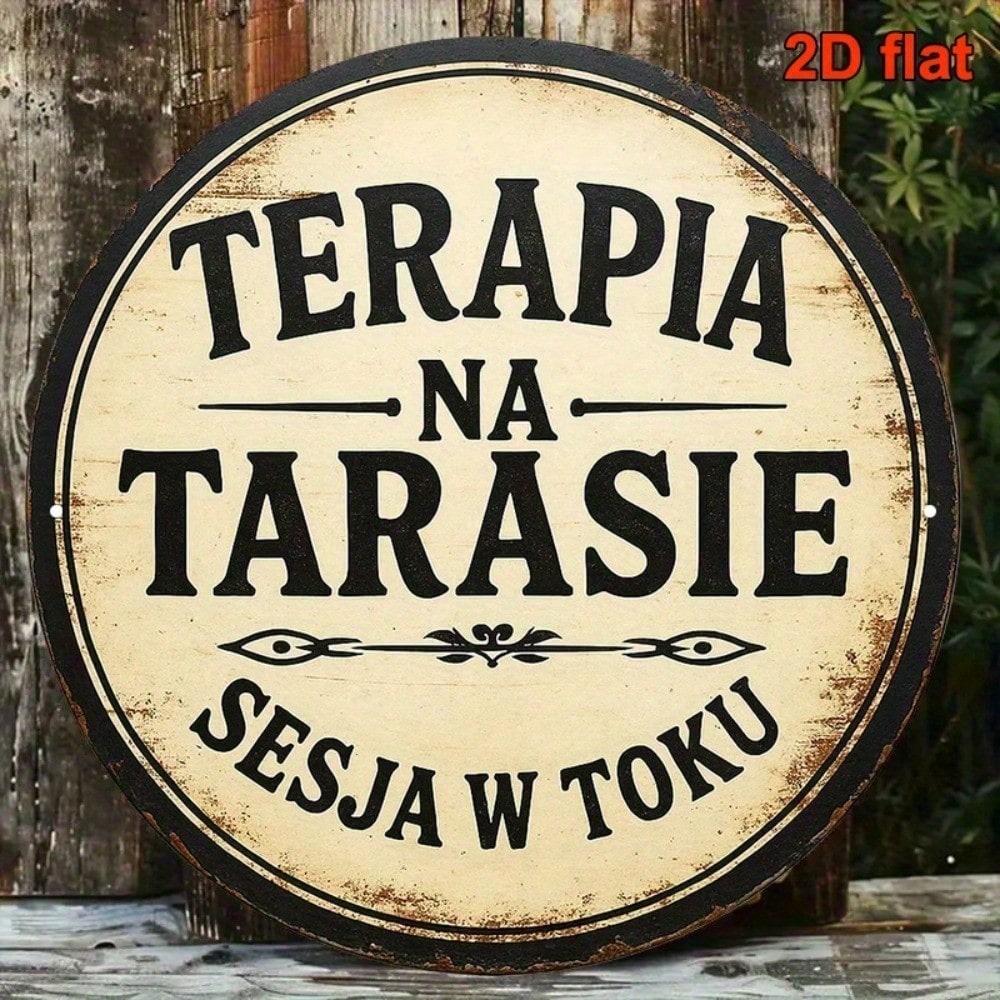 Винтажная круглая металлическая настенная табличка с польским текстом "Relax" Бежево-черная железная табличка Декор для дома, офиса, кафе, спа