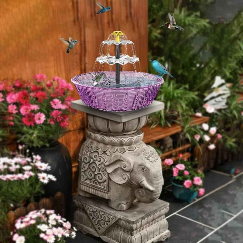 Пластиковый уличный фонтан-поилка для птиц на солнечных батареях с динамическим водным шоу, создающим завораживающие струи для сада