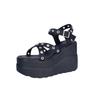 Fashion Women's Platform Sandals Woman 11cm Super High Heel Wedge Elegant Fashion Black Punk Gothic Gladiator Round Toe Sandales Femme