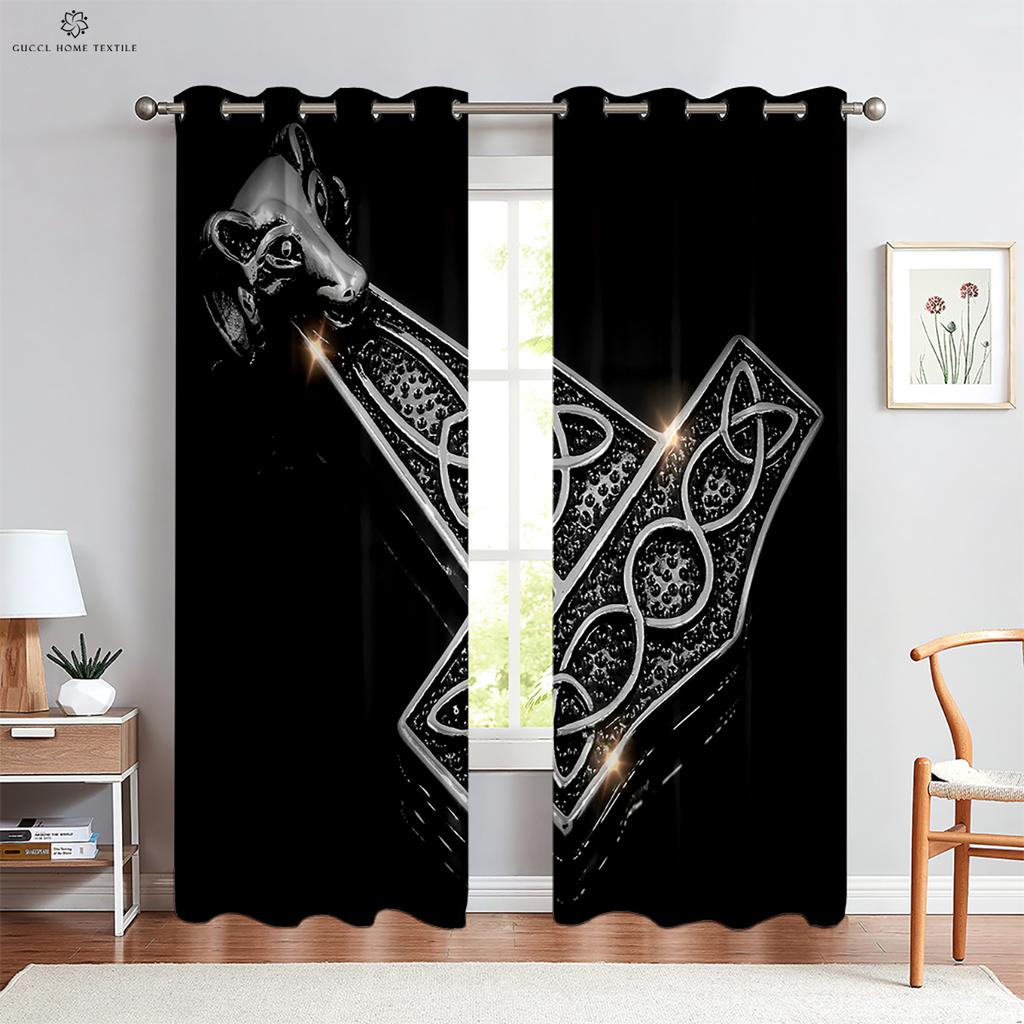 Шторы с геометрическим рисунком рунического щита и созвездия, черные шторы, для гостиной, на открытом воздухе, для спальни, кухни, для окна, 2 шт.