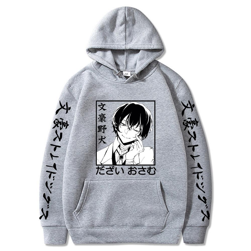 Bungo Stray Dogs Аниме Толстовка с капюшоном Dazai Osamu с графическим принтом Мужская и женская толстовка с капюшоном Повседневная свободная толстовка Harajuku Crewneck Уличная одежда