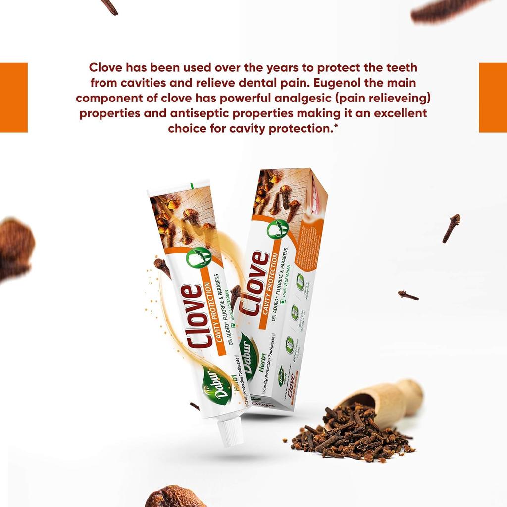 Dabur Herb'l Clove Toothpaste 600g (200g X 3 Pack) | Natural Cavity Protection, Bacteria Defense & Pain Relief | Fluoride & Paraben Free