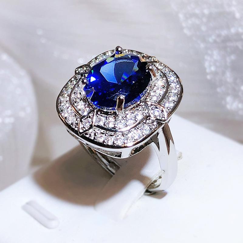 Модное кольцо с синим цирконием для женщин, новое женское обручальное кольцо, пара ювелирных изделий, высококачественное кольцо с бриллиантом