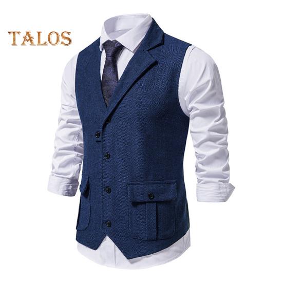 Мужской жилет с лацканами, без рукавов, однобортный, приталенный жилет с карманами с клапанами, однотонный деловой жилет, пальто