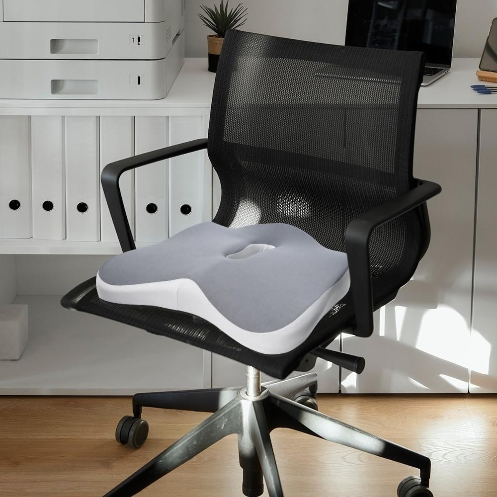 1An ergonomic memory foam coccyx support pad Designed specifically for office chairs, washable and provides a comfortable cushioned seat for