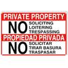 Señal "Private Property No Soliciting No Loitering No Trespassing" - 7.8" x 11.9" Letrero de aluminio resistente en contraste en inglés y español