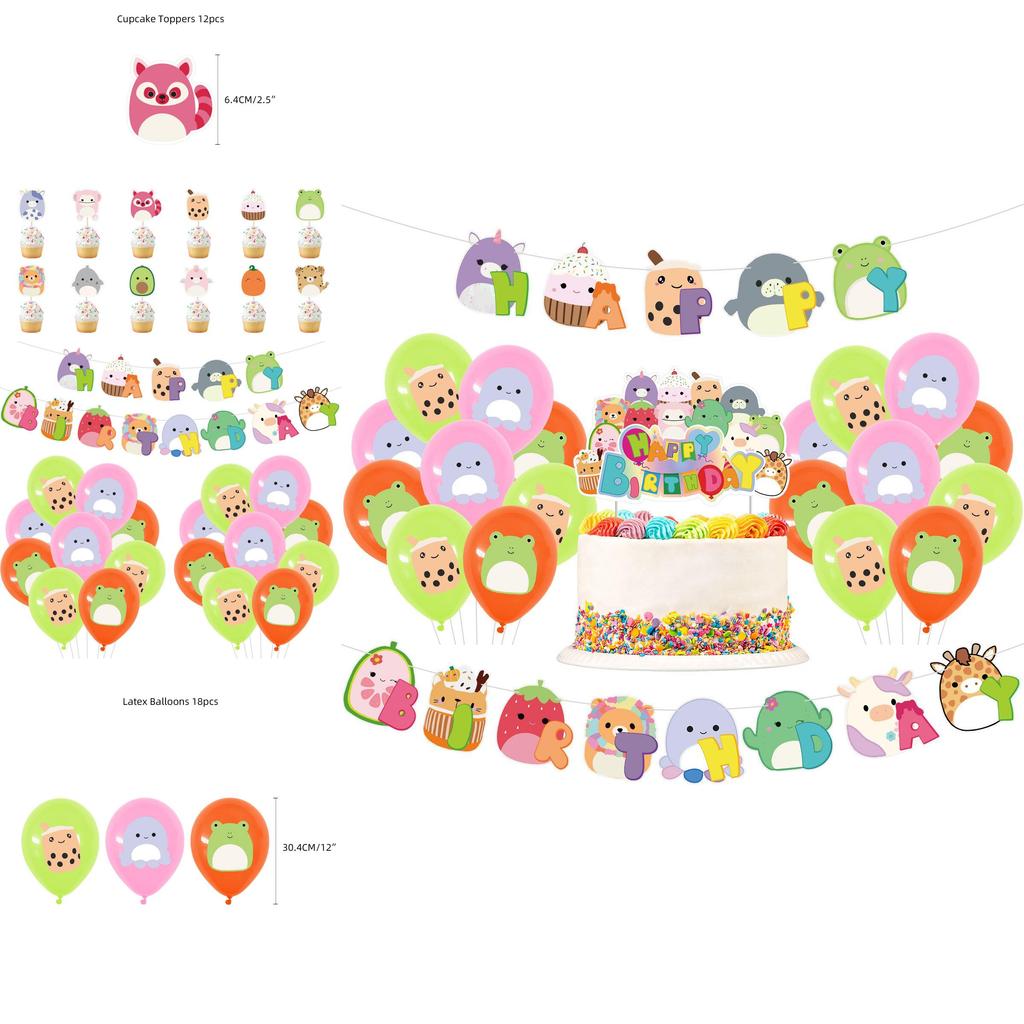 Squishmallows Birthday Party Supplies Set With Balloons Cake Toppers And Banner
