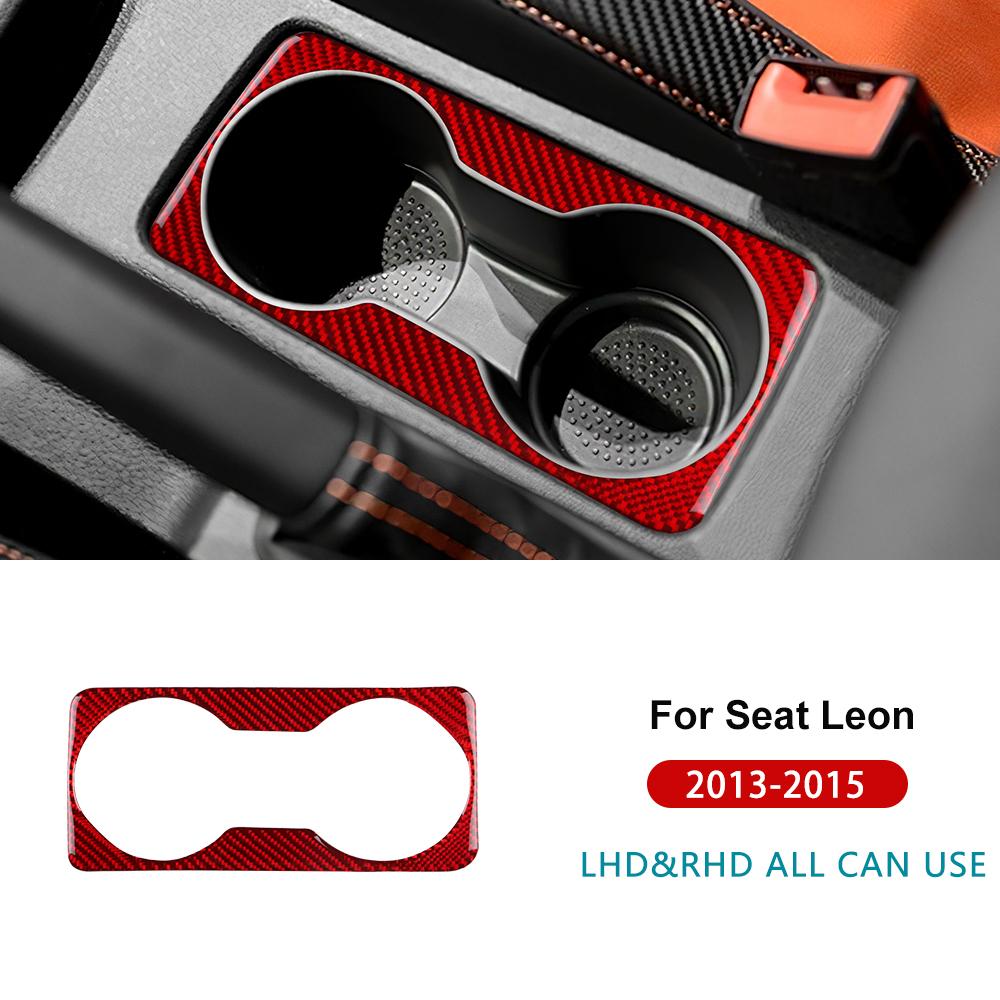 For SEAT Leon 2013 2014 2015 Real Soft Carbon Fiber Sticker Car Gear Cup Holder Frame Trim LHD RHD Interior Accessories