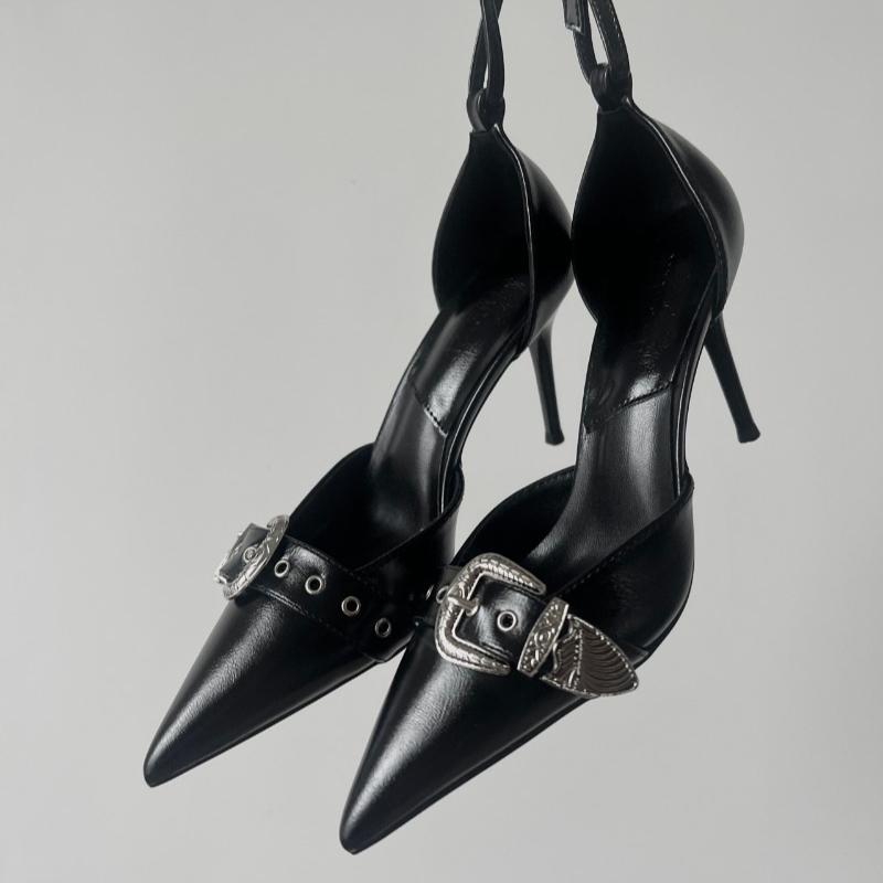 Сандалии на высоком каблуке с металлической пряжкой в ​​стиле панк-гота, женские летние серебряные вечерние туфли с острым носком, женские босоножки на тонком каблуке в корейском стиле