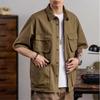 Men's Hong Kong Style Multi-Pocket Short-Sleeve Loose Work Shirt - Lazy Summer Five-Quarter Sleeve Top