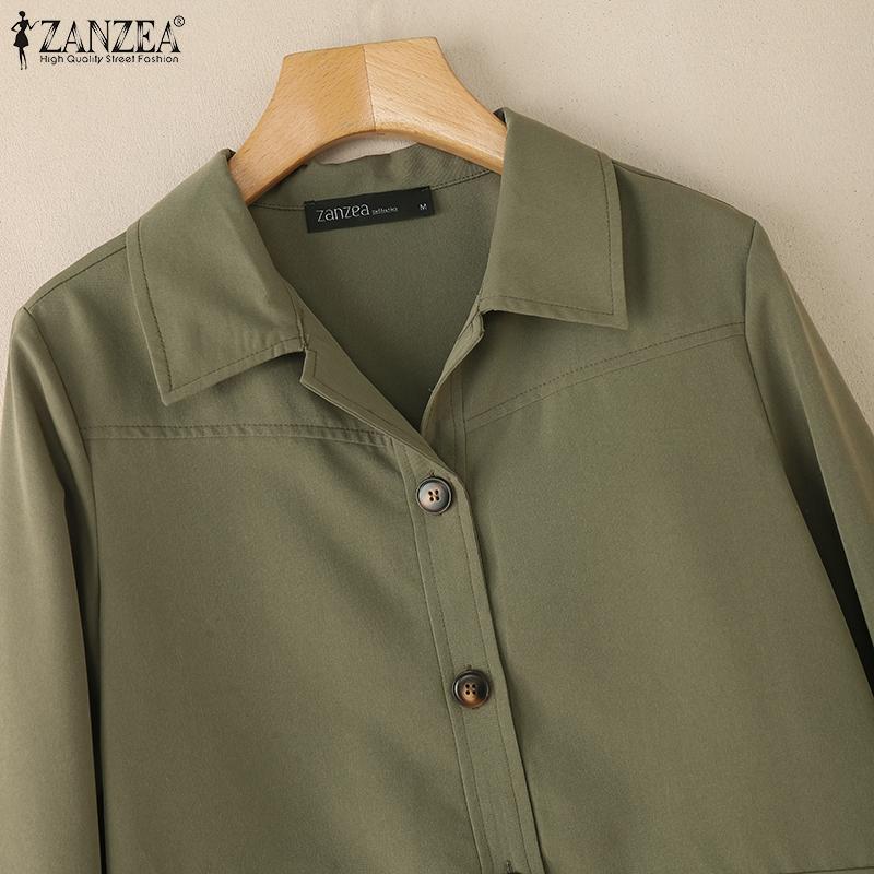 ZANZEA Женская повседневная осенняя блузка с отложным воротником и длинным рукавом