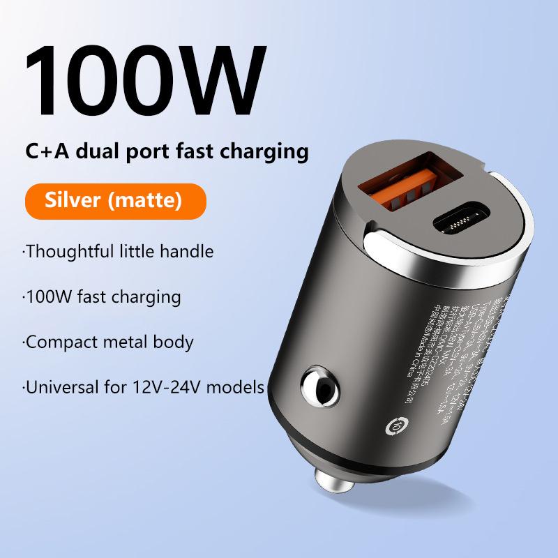 Автомобильное зарядное устройство 100 Вт, двухпортовый адаптер для супербыстрой зарядки, быстрая зарядка Pd Qc 3.0 для iPhone, Samsung, Xiaomi, Huawei, автомобильный адаптер