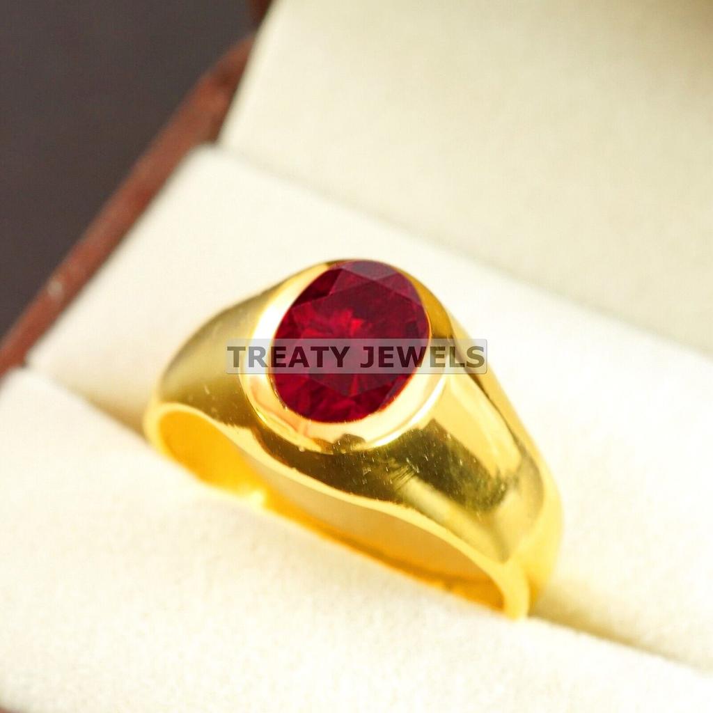 Ruby Oval Cut With 925 Sterling Silver Gold Plated Ring For Men's #B536 JL375684156616
