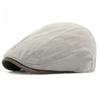 Spring Vintage Linen Look Flat Cap for Men Women British Ivy Cabbie Hat with Leather Trim Brim Retro Solid Color Peaked Cap