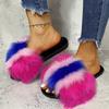 Модные Модные Пушистые Меховые Тапочки Смешанных Цветов для Женщин Зимние Теплые Уютные Домашние Тапочки Женские С Открытым Носком Нескользящие Плюшевые Тапочки для Пола