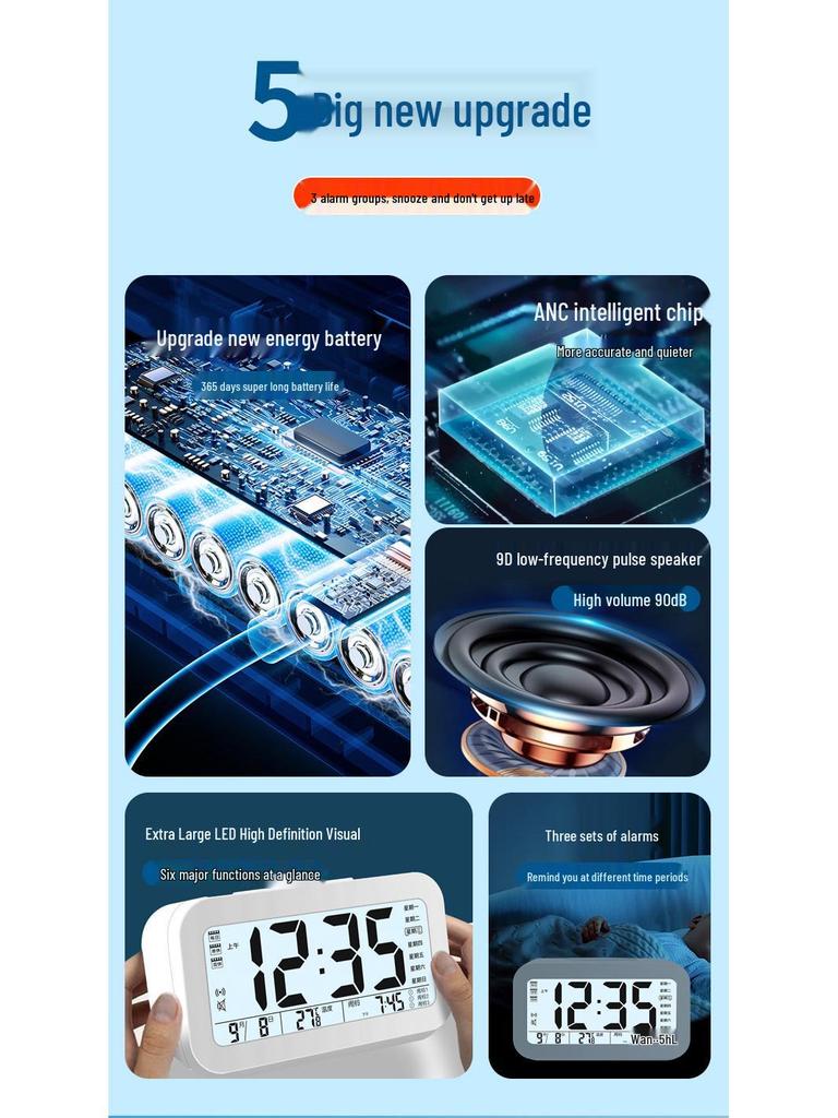 2024 Светящийся Бесшумный Умный Будильник для Студентов и Детей - Электронный, Перезаряжаемый, Идеальный Помощник для Пробуждения